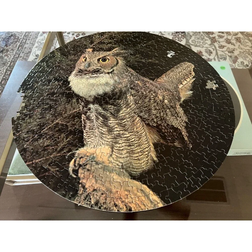 Audubon Great Horned Owl 1971 Eaton Circular Jigsaw Puzzle Missing 4 Pieces